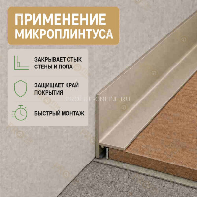 Микроплинтус L угловой напольный алюминиевый 16х25х2500 мм шампань матовое